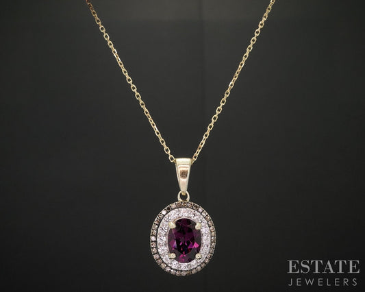 14k/10k Yellow Gold Natural Rhodolite Garnet & Diamond Necklace 3.6g 20"L i18889