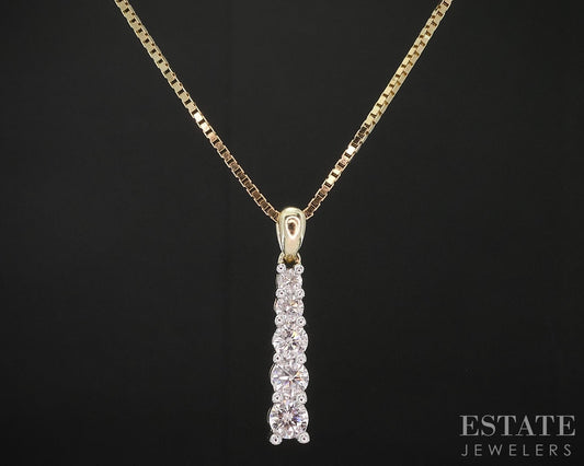 14k Yellow Gold Round Natural .65ctw Diamond Journey Necklace 5g 18"L i18885