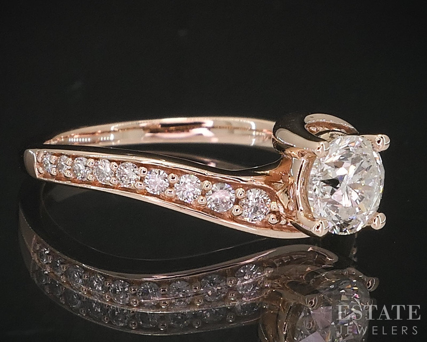14k Rose Gold Round Natural .70ctw Diamond Engagement Ring 4.1g i18934