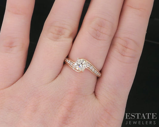 14k Rose Gold Round Natural .70ctw Diamond Engagement Ring 4.1g i18934