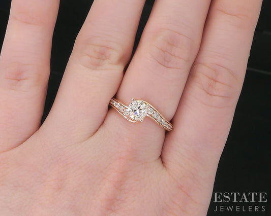 14k Rose Gold Round Natural .70ctw Diamond Engagement Ring 4.1g i18934