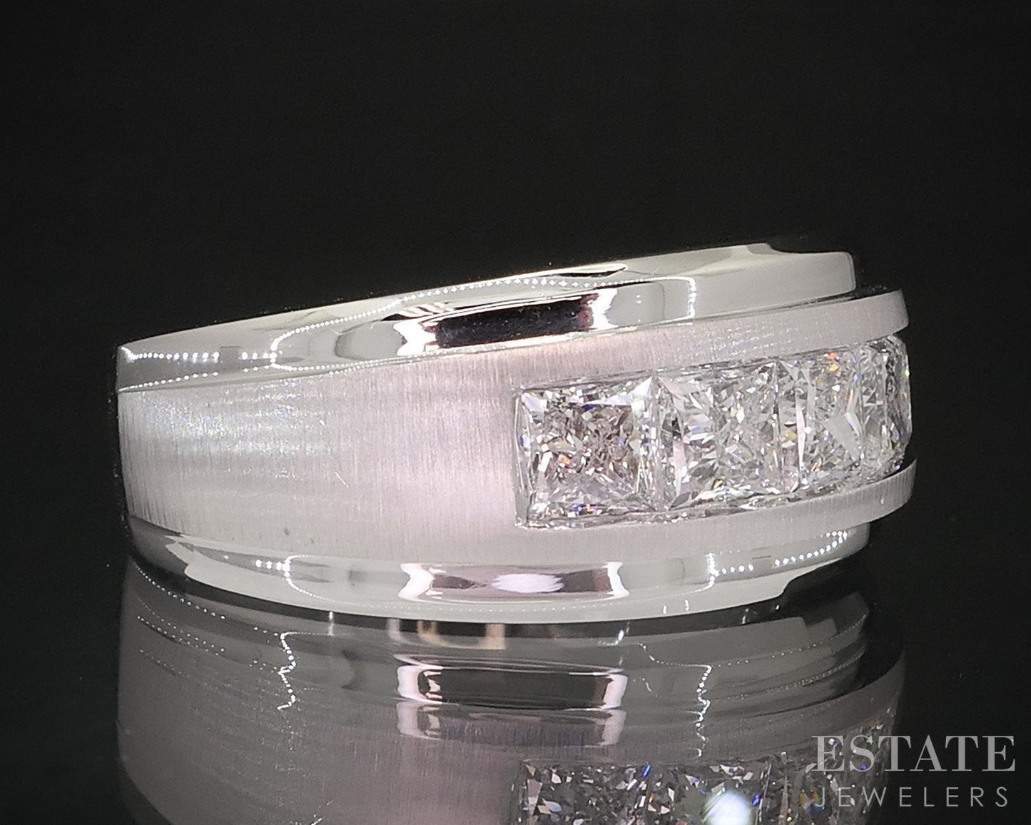 14k White Gold Princess Lab 1.50ctw Diamond Mens Wedding Band 7.7g i18930