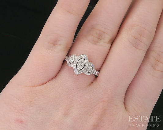 14k White Gold Marquise Natural .38ctw Diamond Halo Engagement Ring 3.7g i18932