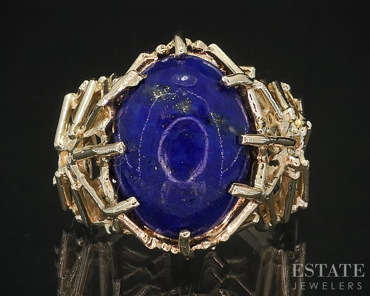 Vintage 14k Yellow Gold Natural Lapis Lazuli Modernist Band Ring 8.8g i18939