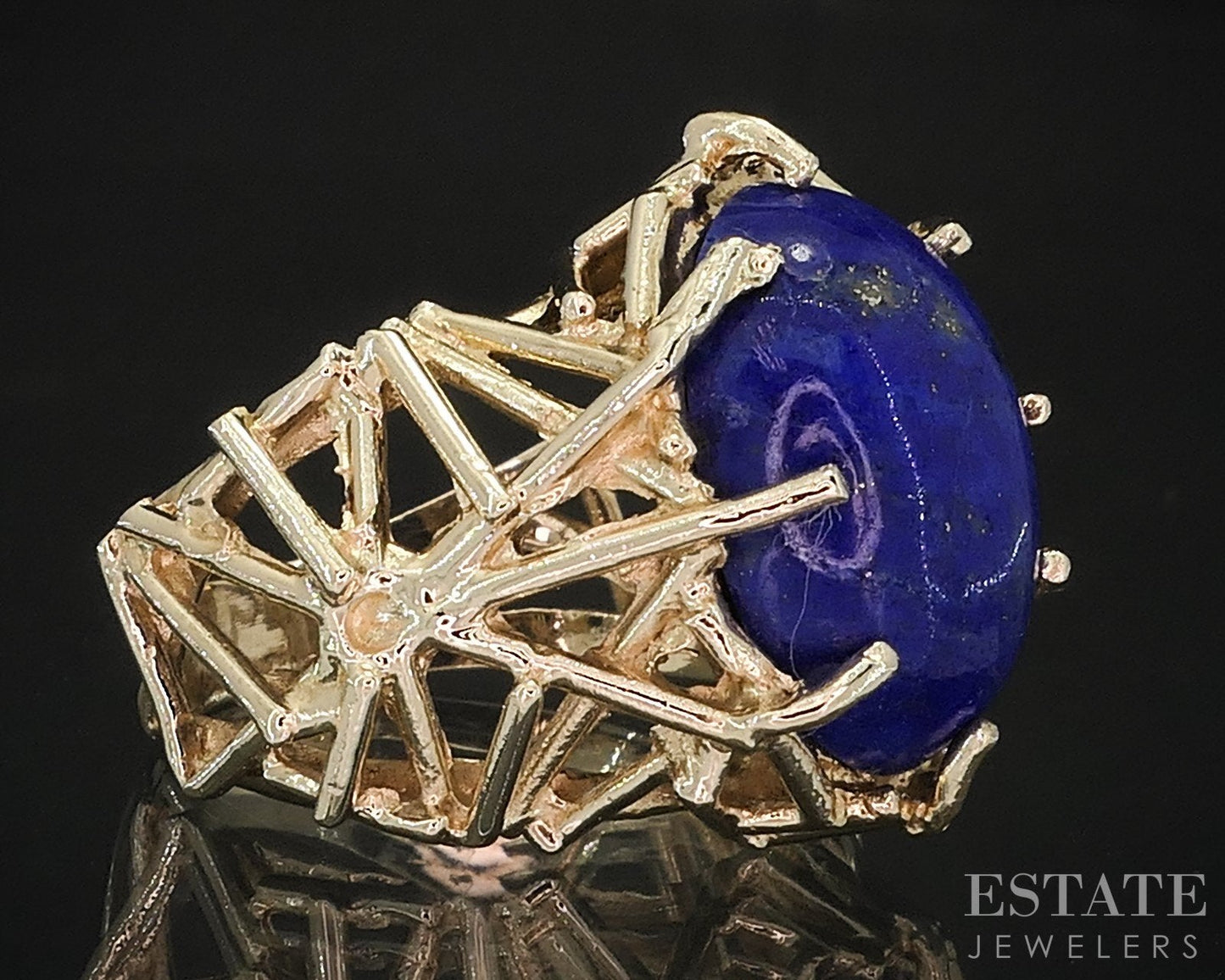 Vintage 14k Yellow Gold Natural Lapis Lazuli Modernist Band Ring 8.8g i18939