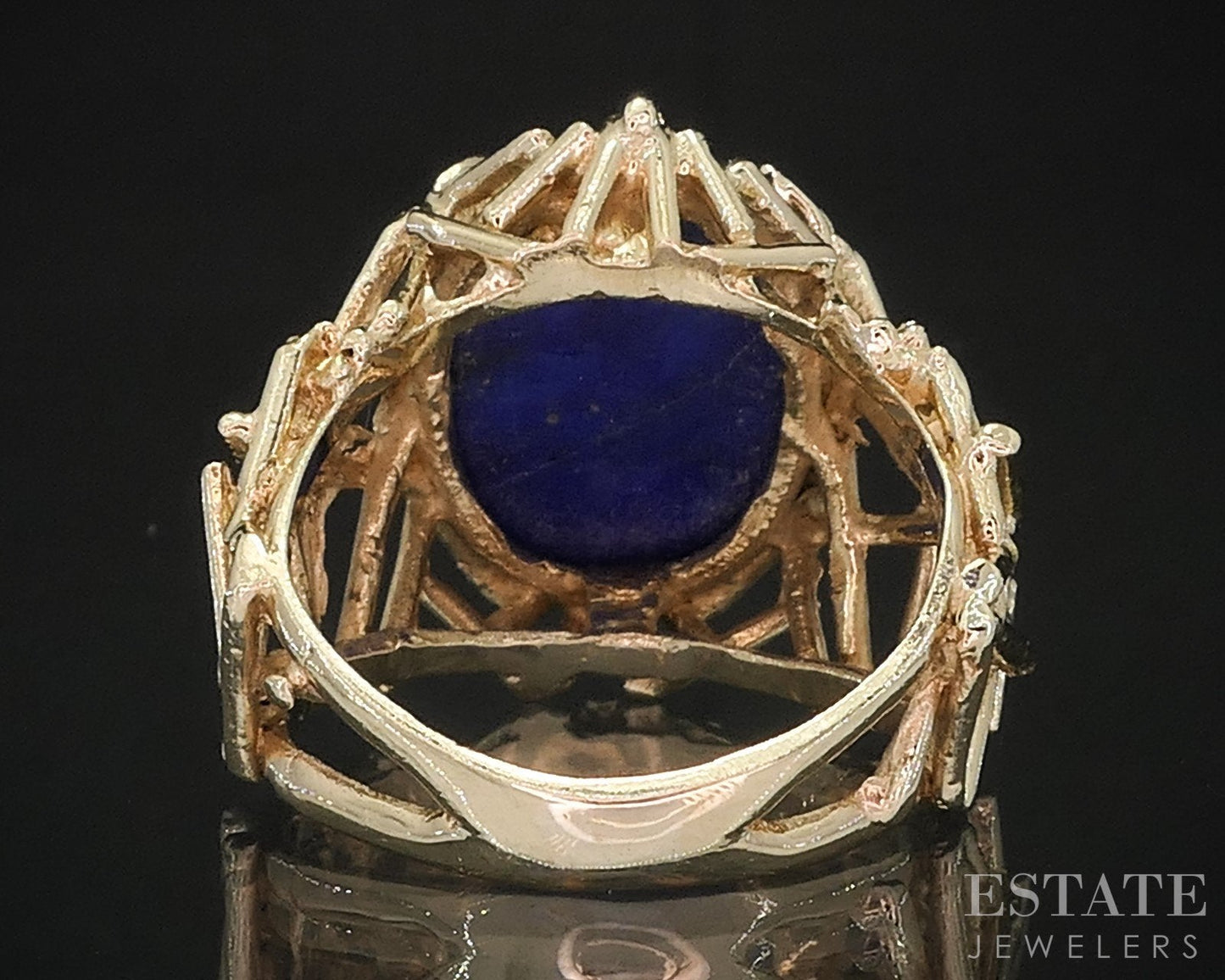 Vintage 14k Yellow Gold Natural Lapis Lazuli Modernist Band Ring 8.8g i18939