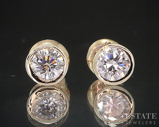 14k Yellow Gold Round Natural .36ctw Diamond Bezel Screw Back Earrings i18941