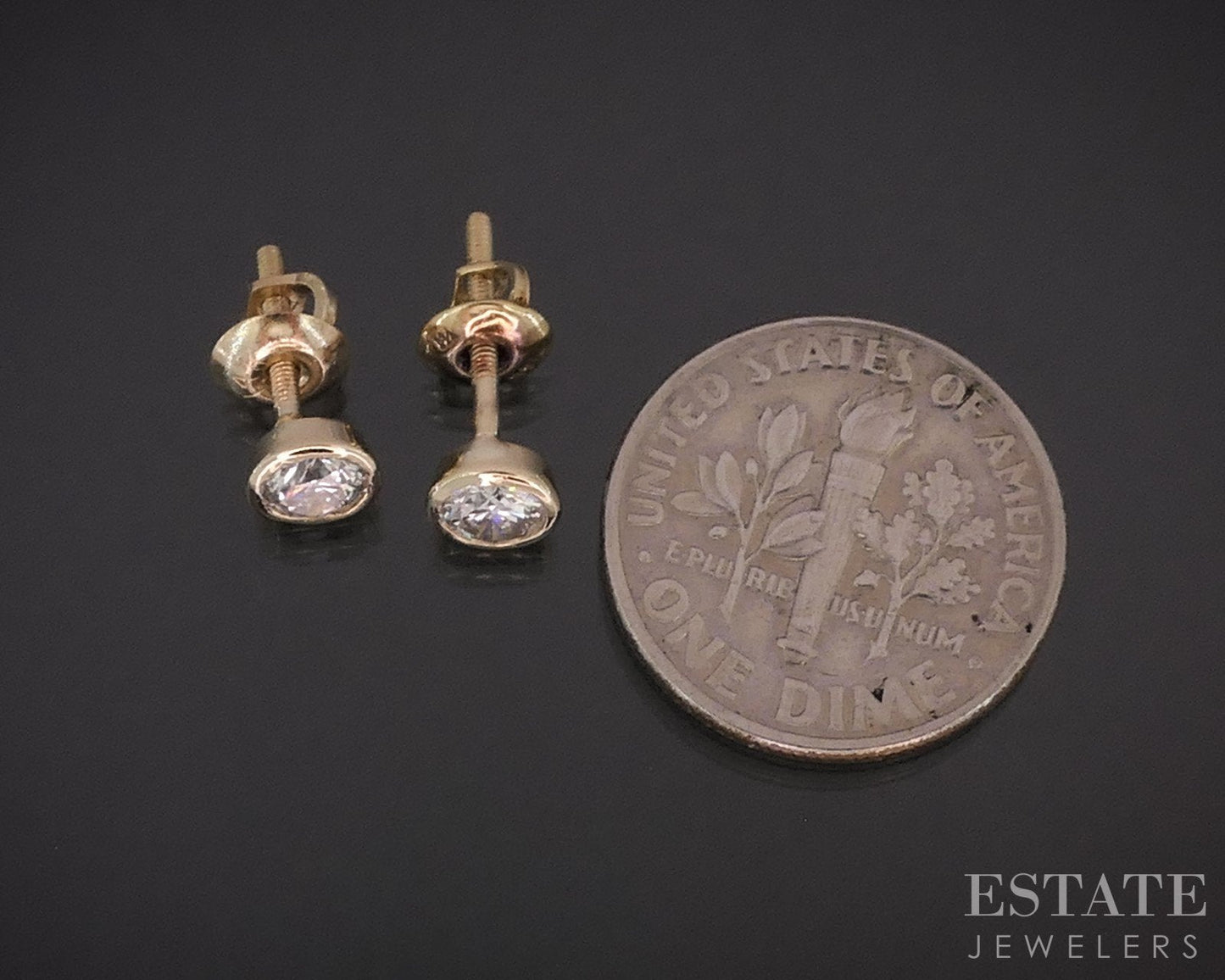 14k Yellow Gold Round Natural .36ctw Diamond Bezel Screw Back Earrings i18941