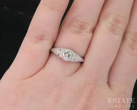Antique 14k White Gold Natural .40ct Diamond Filigree Solitaire Ring 1.9g i18942