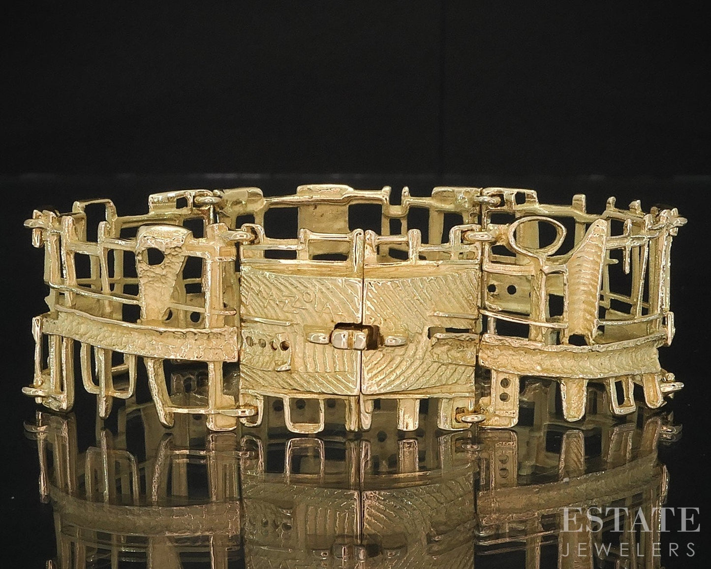 18k Yellow Gold Custom Sergio Mazzola Modernist Panel Link Bracelet 38.8g 7"L i18926