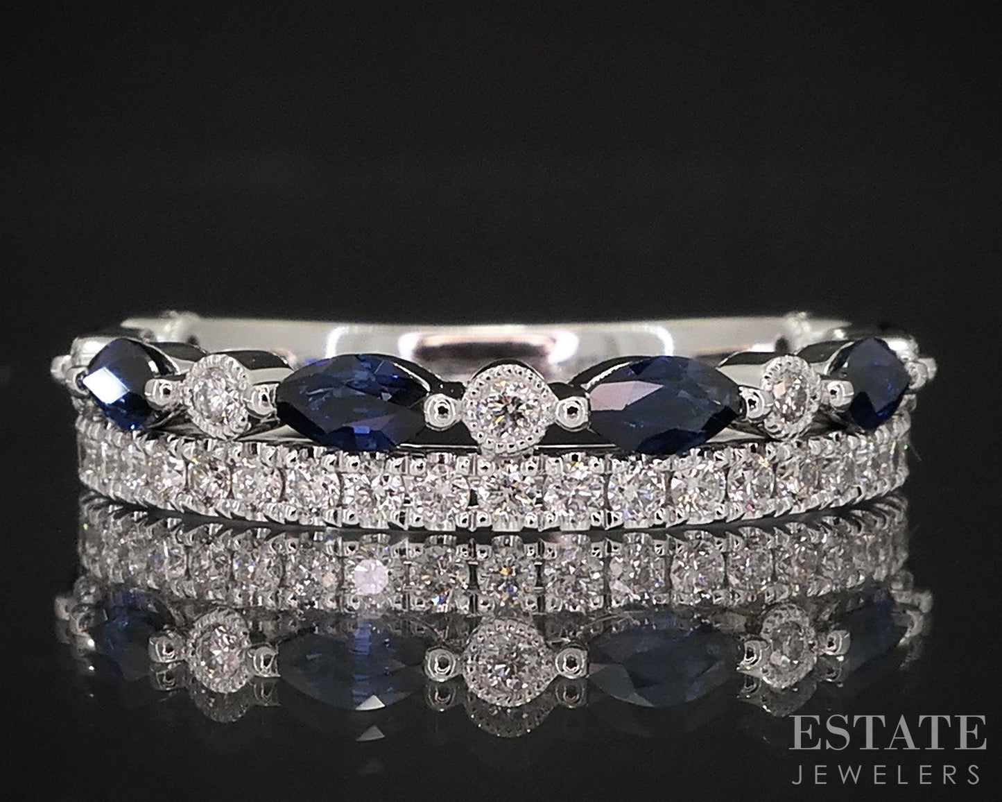 14k White Gold Neil Lane Natural Blue Sapphire & Diamond Wedding Band 3g i18924