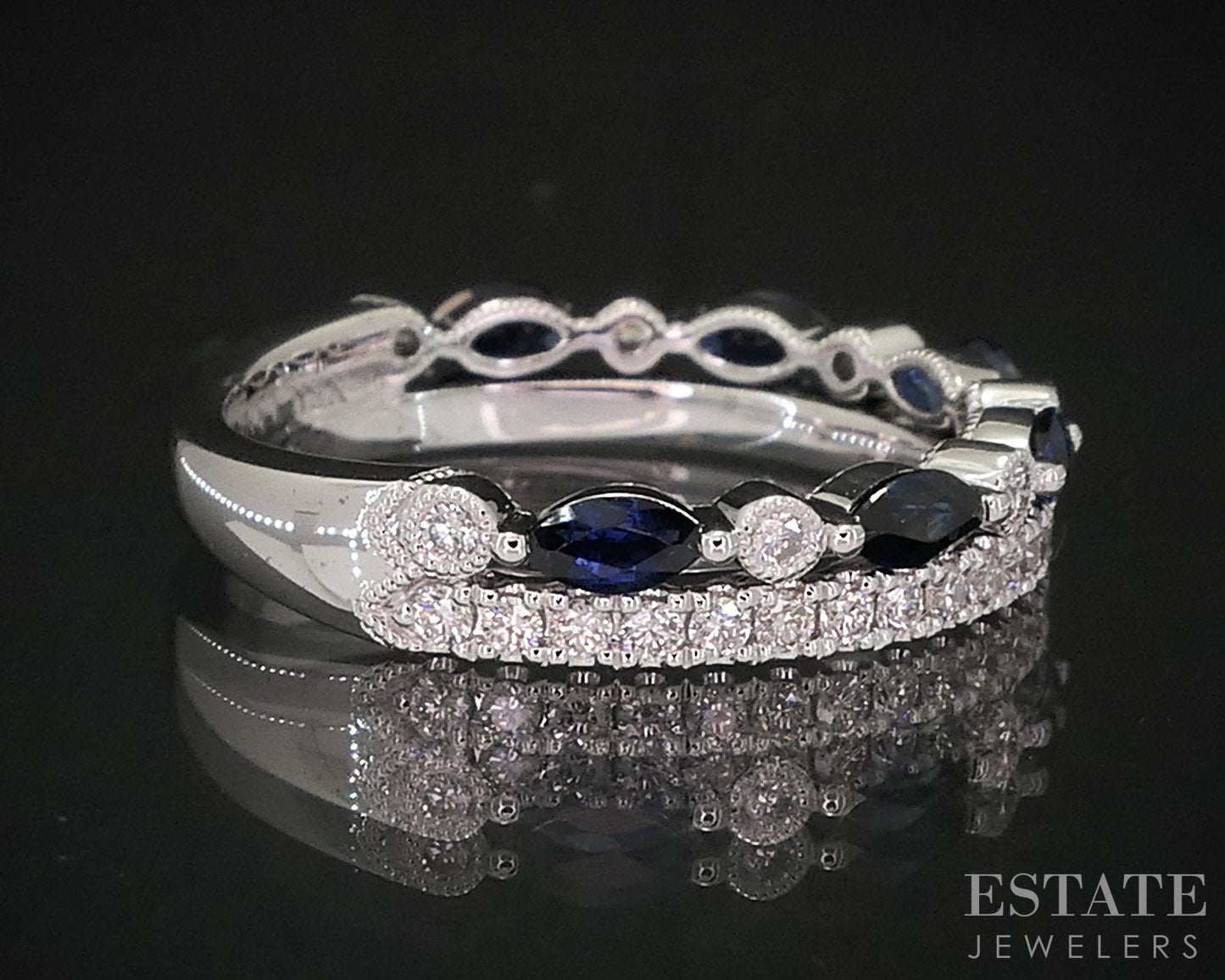 14k White Gold Neil Lane Natural Blue Sapphire & Diamond Wedding Band 3g i18924