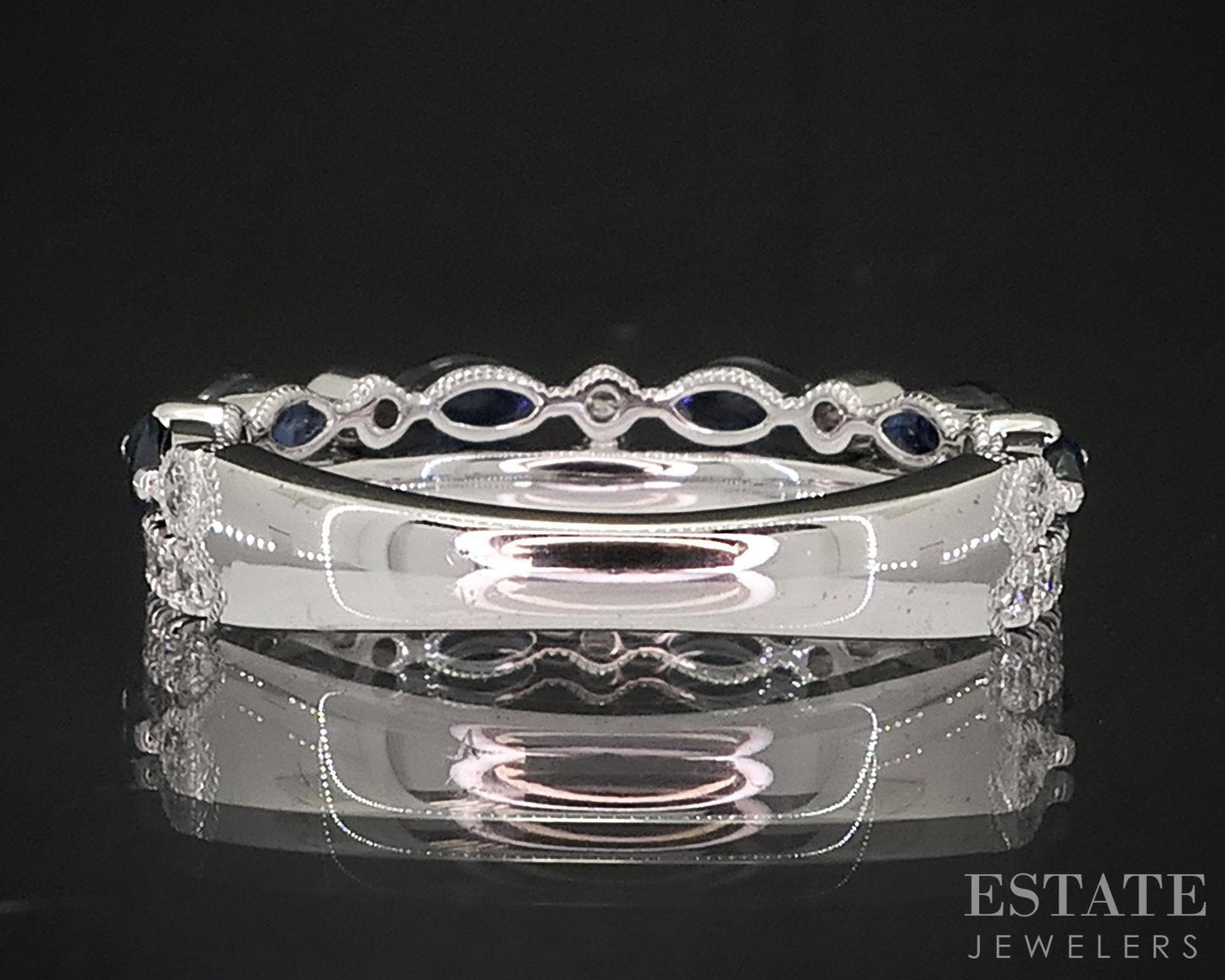 14k White Gold Neil Lane Natural Blue Sapphire & Diamond Wedding Band 3g i18924