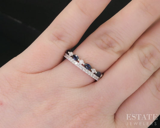 14k White Gold Neil Lane Natural Blue Sapphire & Diamond Wedding Band 3g i18924