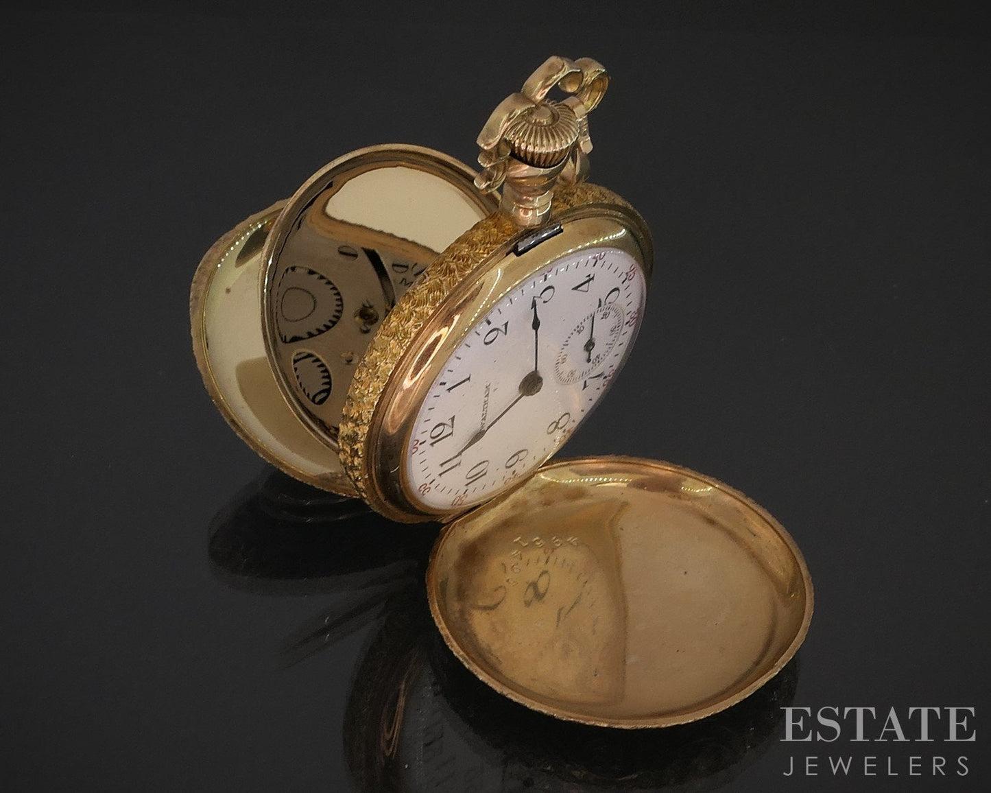 Antique Solid 14k Yellow Gold Waltham 0s 15j Hunters Pocket Watch i18931