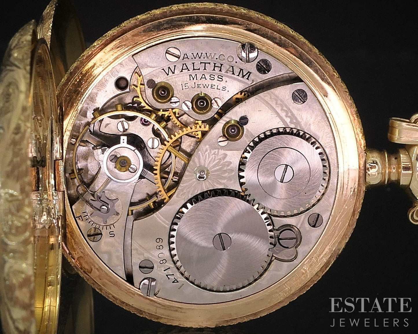 Antique Solid 14k Yellow Gold Waltham 0s 15j Hunters Pocket Watch i18931