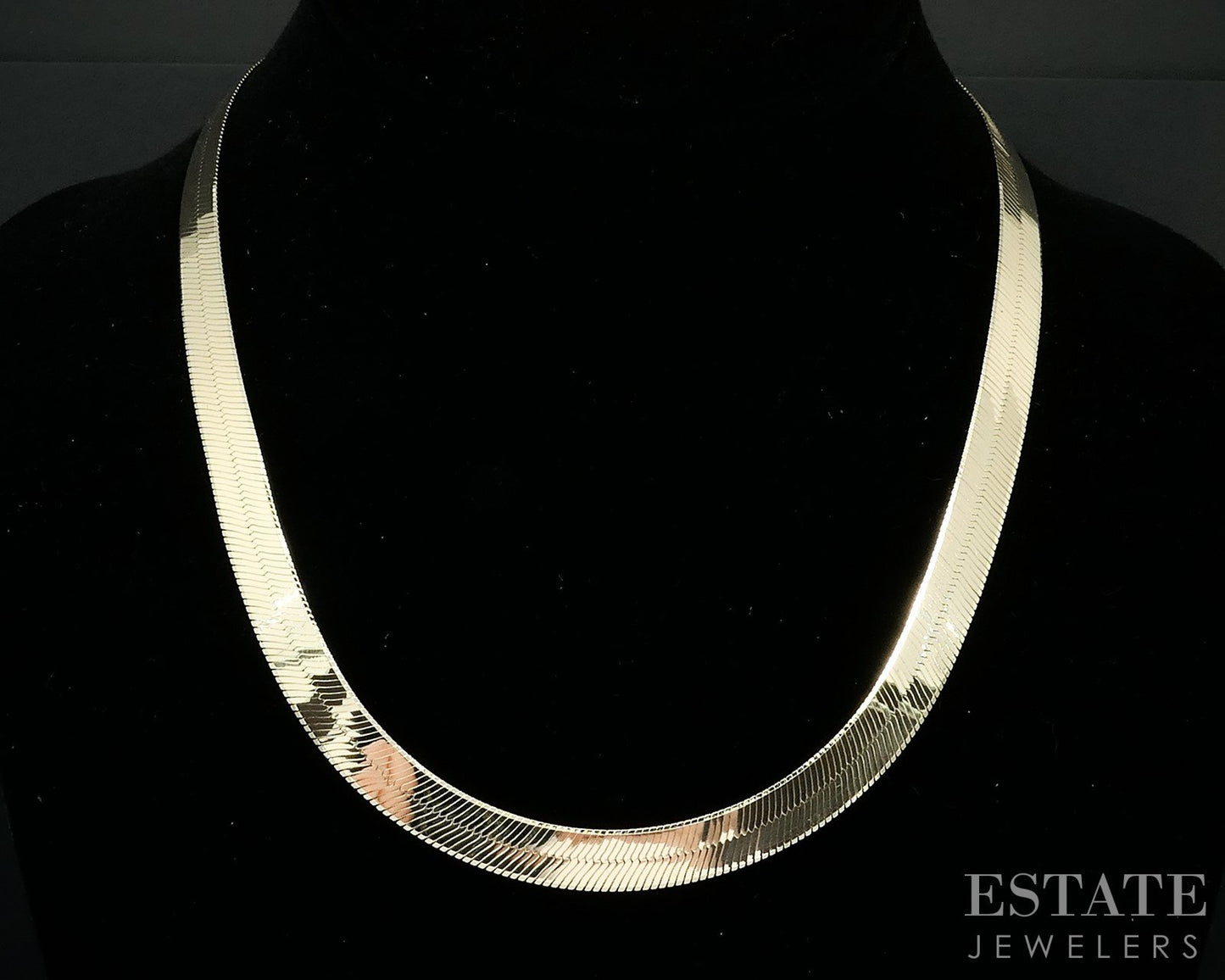 14k Yellow Gold 7.7mm Flat Flexible Herringbone Chain Necklace 23.1g 18"L i18959