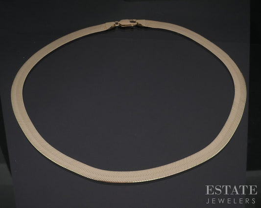 14k Yellow Gold 7.7mm Flat Flexible Herringbone Chain Necklace 23.1g 18"L i18959
