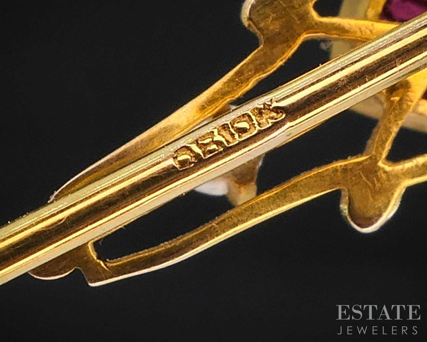 Antique 10k Yellow Gold Ostby Barton Red Stone Seed Pearl Stick Pin 0.8g i18962