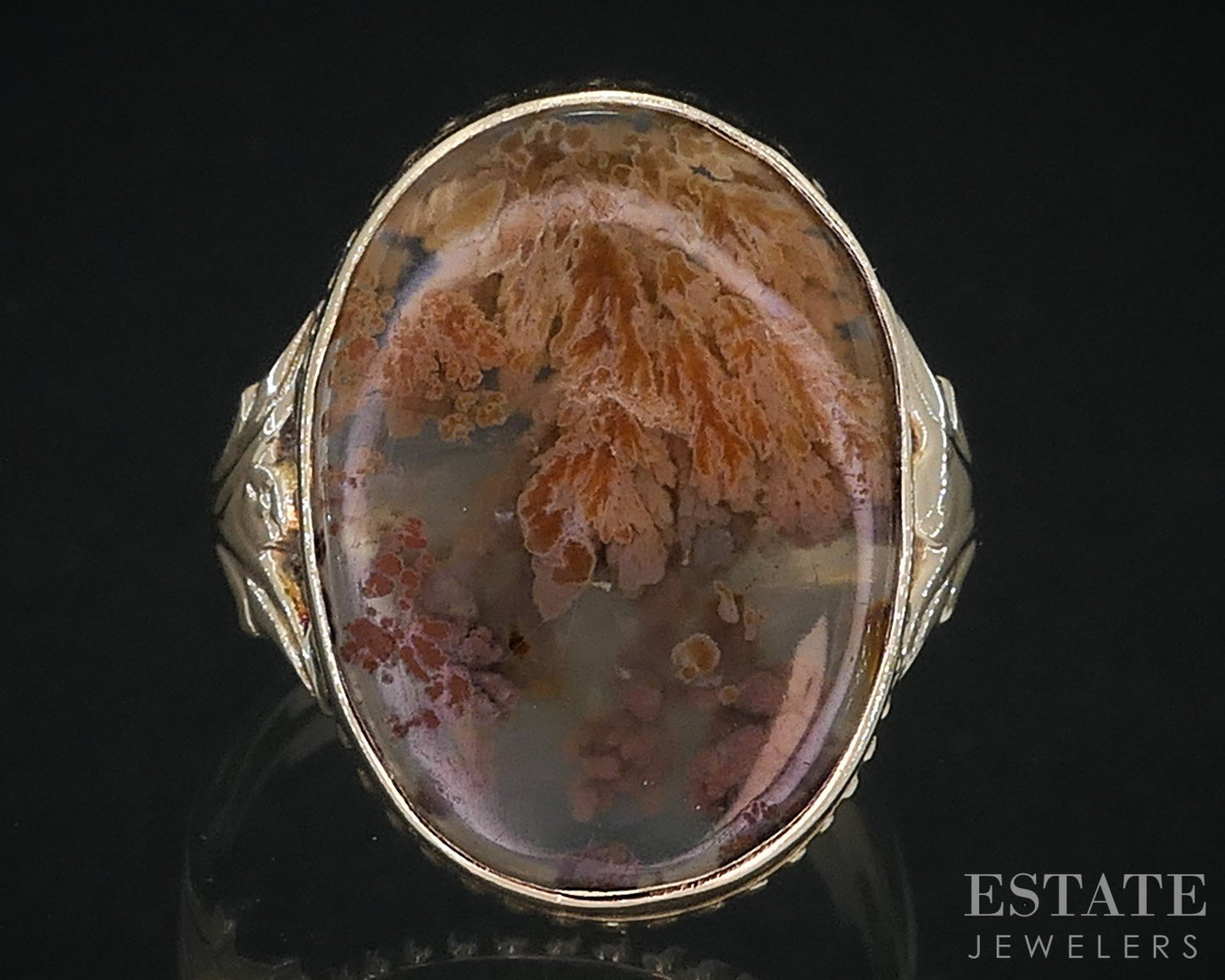 Antique Victorian 10k Yellow Gold Natural Dendritic Agate Ladies Ring 3g i18948