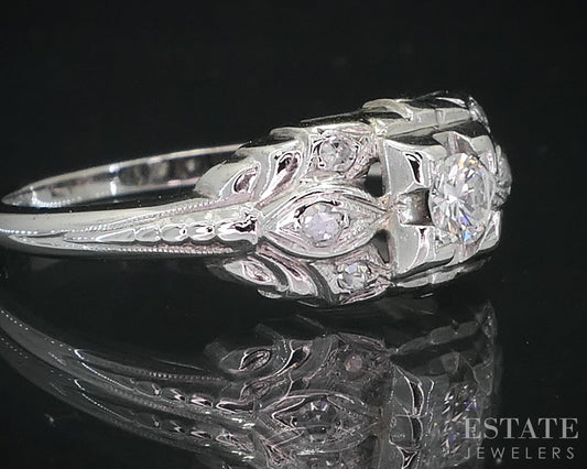 Vintage 18k White Gold Round Natural .19ctw Diamond Engagement Ring 2.3g i18963