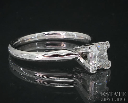 14k White Gold Princess Natural .97ct Diamond Solitaire Ring 3.1g i18952
