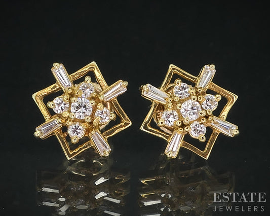 Vintage 14k Yellow Gold Natural .32ctw Diamond Screw Back Earrings 2.9g i18966
