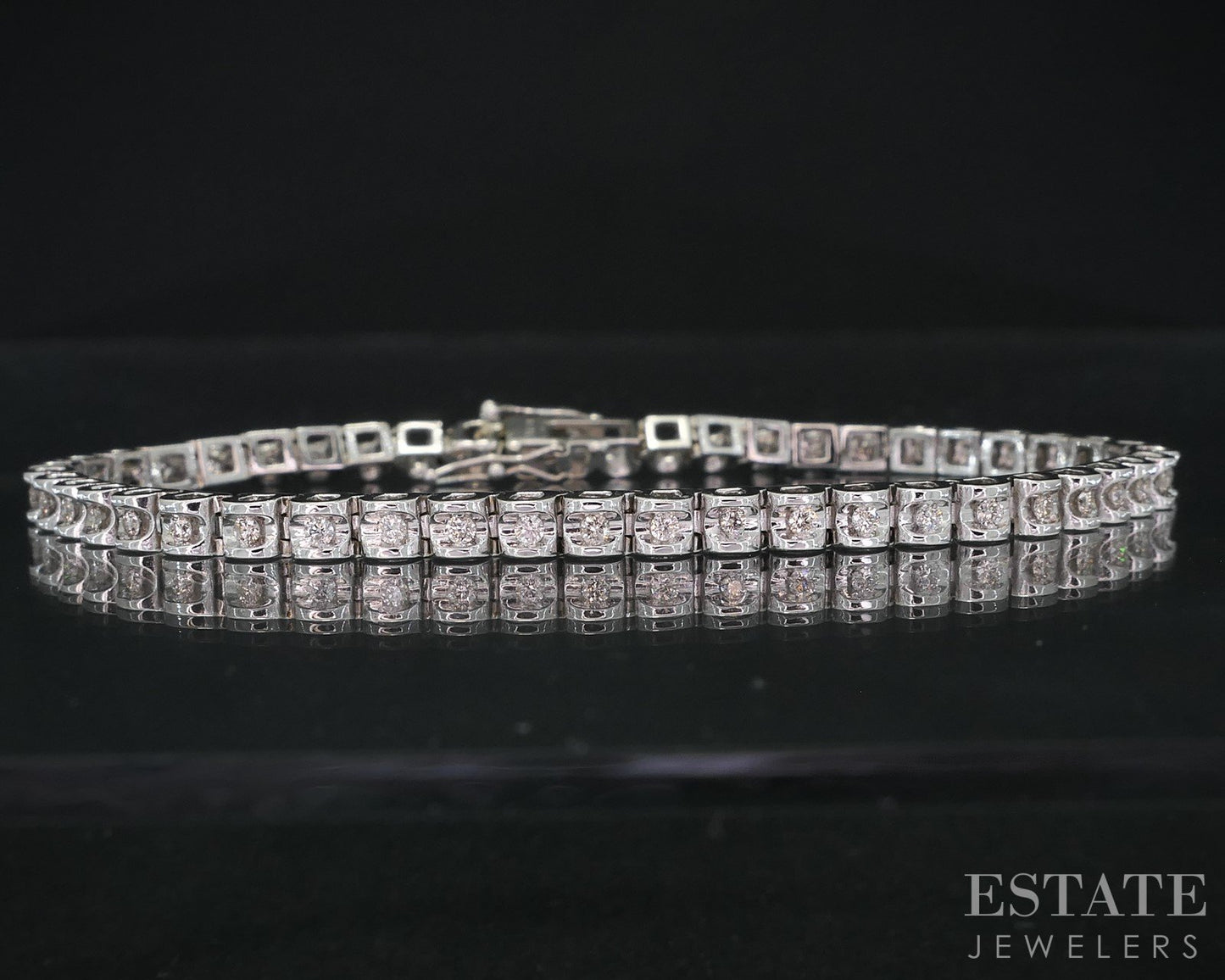 14k White Gold Round Natural .75ctw Diamond Tennis Bracelet 11.3g 7"L i18968