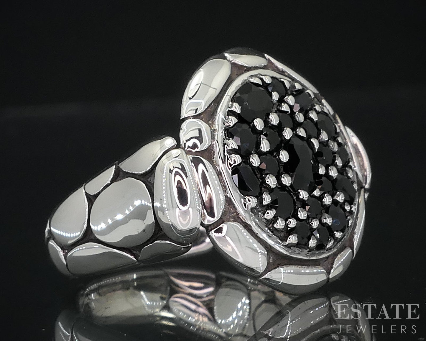 Sterling John Hardy Lavafire Black Sapphire Kali Pebble Ladies Ring 11.1g i18971