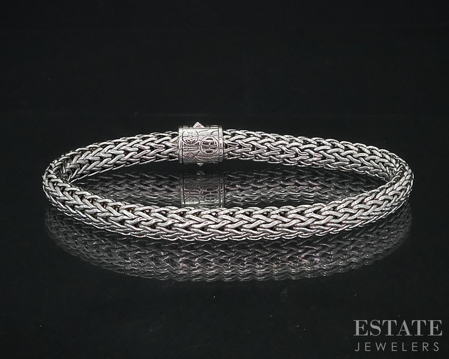 Sterling John Hardy Black Sapphire Wheat Icon Chain Bracelet 25.4g i18970