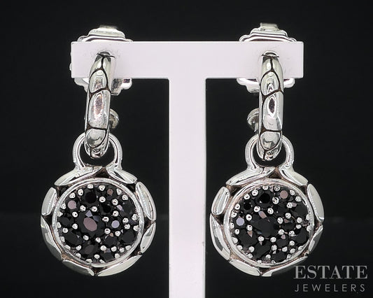 18k Sterling John Hardy Lavafire Black Sapphire Kali Pebble Earrings 12g i18969