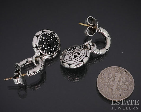 18k Sterling John Hardy Lavafire Black Sapphire Kali Pebble Earrings 12g i18969