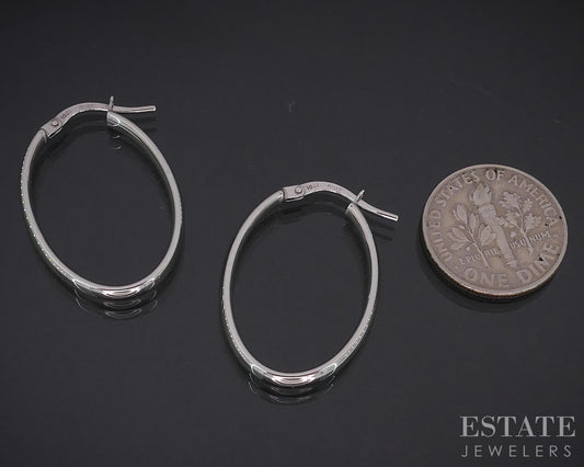 10k White Gold Smooth Oval Hoop Ladies Earrings 1.2g i18753