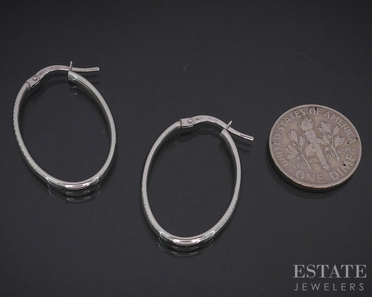 10k White Gold Smooth Oval Hoop Ladies Earrings 1.2g i18753