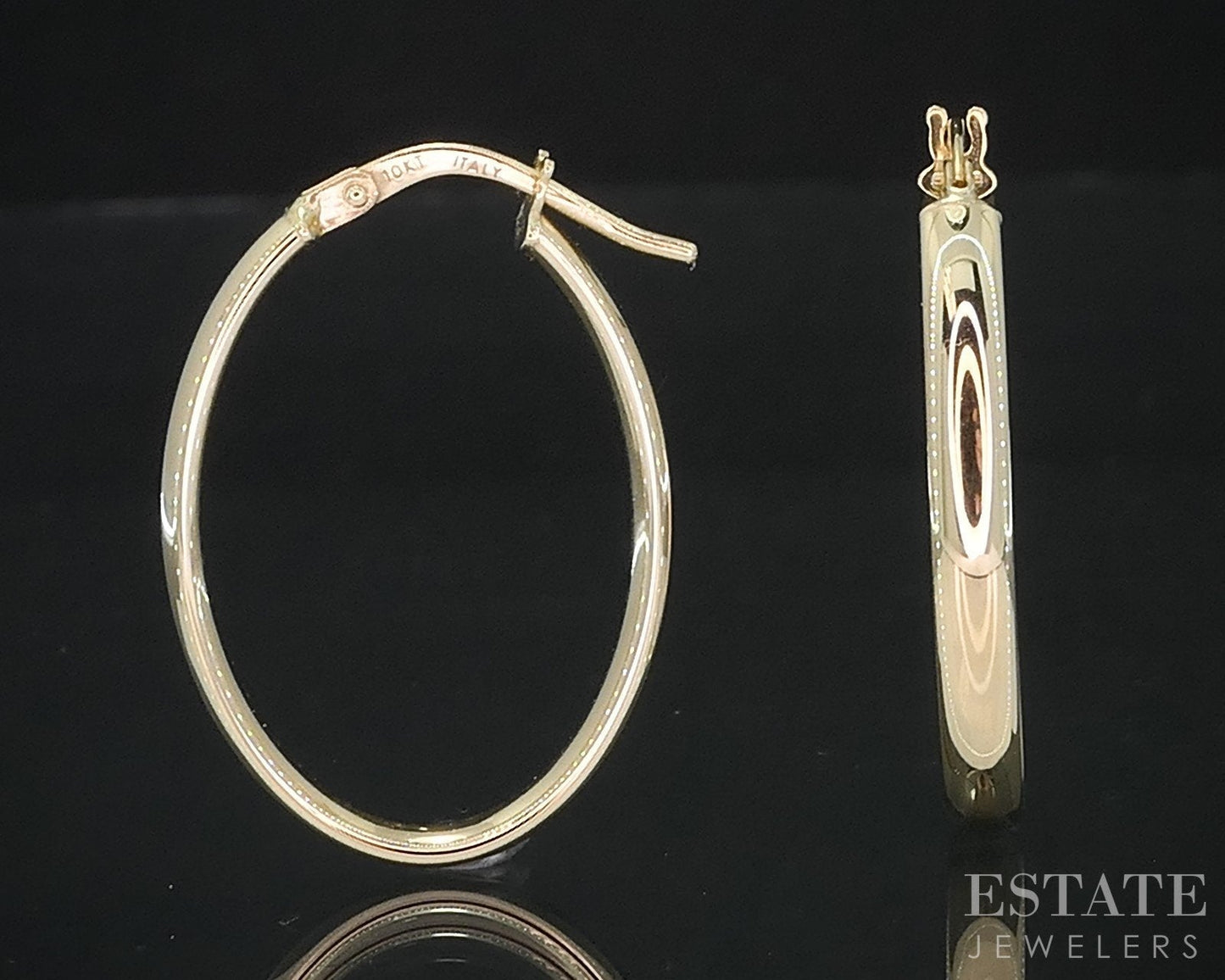 10k Yellow Gold Smooth Oval Hoop Ladies Earrings 1.3g i18776