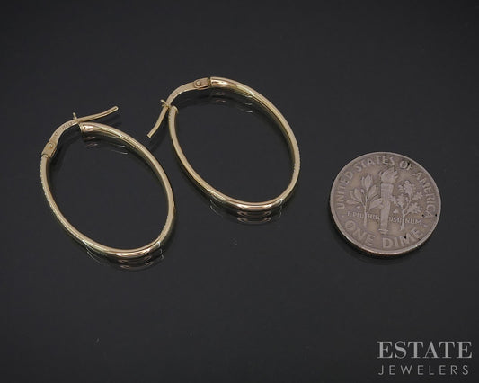 10k Yellow Gold Smooth Oval Hoop Ladies Earrings 1.3g i18776