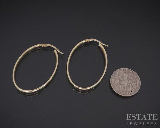 10k Yellow Gold Smooth Oval Hoop Ladies Earrings 1.5g i18752