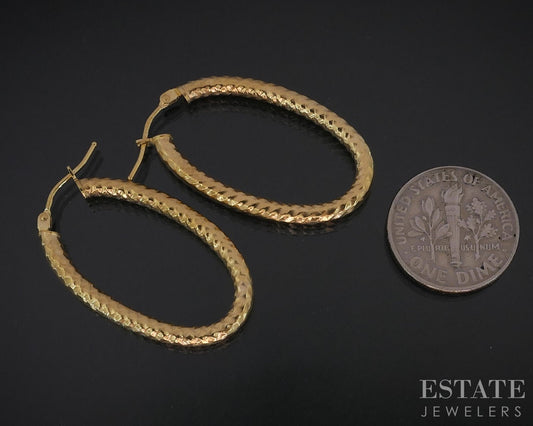 10k Yellow Gold Foreverlite Texture Oval Hoop Ladies Earrings 1.1g i18774