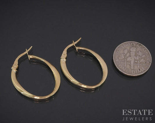 10k Yellow Gold Smooth Oblong Oval Hoop Ladies Earrings 1.0g i18747