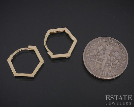 10k Yellow Gold Geometric Hinged Huggie Hoop Ladies Earrings 0.9g i18762