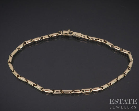 10k Yellow Gold Barrel Fancy Chain Link Ladies Bracelet 2.2g 7.5"L i18777