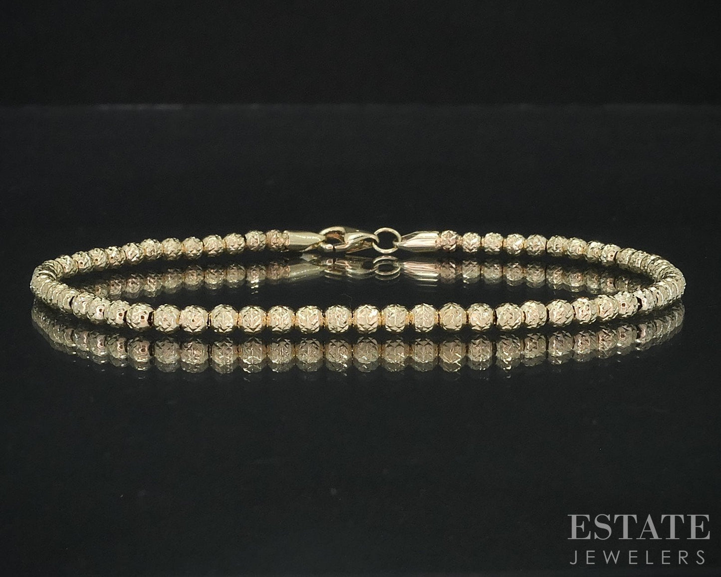 10k Yellow Gold D/C Beaded Chain Link Ladies Bracelet 3.8g 7.5"L i18780