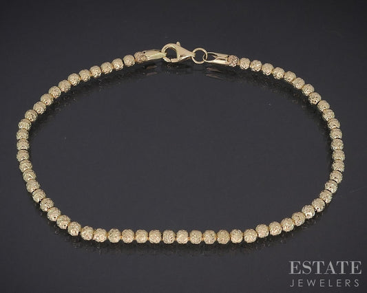 10k Yellow Gold D/C Beaded Chain Link Ladies Bracelet 3.8g 7.5"L i18780