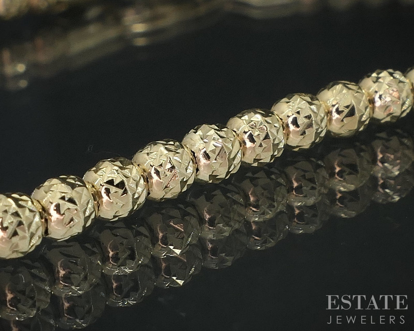 10k Yellow Gold D/C Beaded Chain Link Ladies Bracelet 3.8g 7.5"L i18780