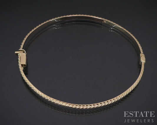 10k Yellow Gold Twisted Hinged Ladies Bangle Bracelet 2.9g i18775