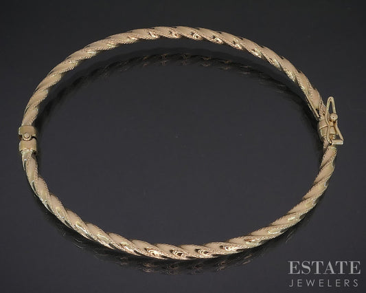 10k Yellow Gold Twisted Hinged Ladies Bangle Bracelet 4.1g i18792