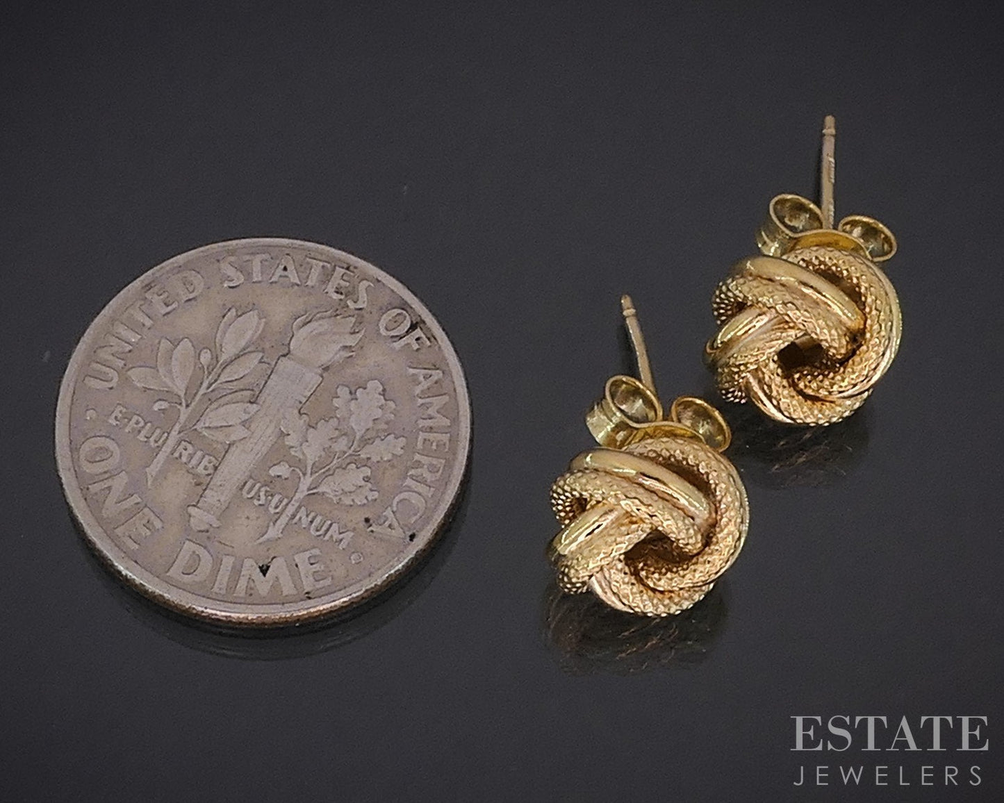 10k Yellow Gold 8.6mm Love Knot Stud Ladies Earrings 0.7g i18784