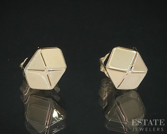 10k Yellow Gold 7mm Geometric Ball Stud Ladies Earrings 1.0g i18763