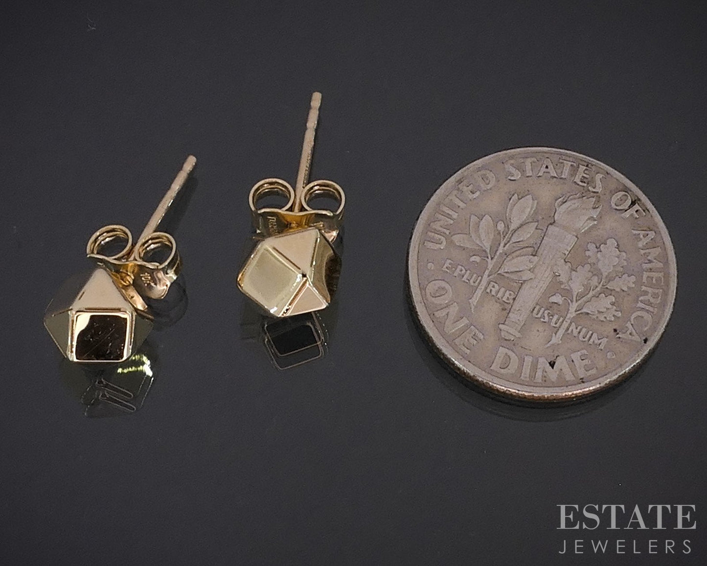 10k Yellow Gold 7mm Geometric Ball Stud Ladies Earrings 1.0g i18763