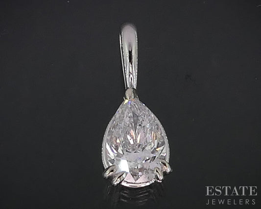14k White Gold Pear Natural .77ct Diamond Solitaire Ladies Pendant i18979